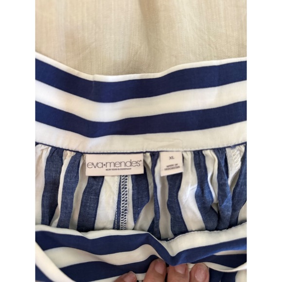 Eva Mendes Striped Maxi Skirt XL Navy White Flowy Tassel Tie Waist - Picture 6 of 7